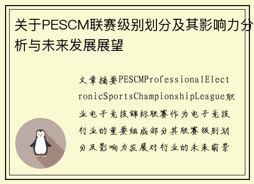 关于PESCM联赛级别划分及其影响力分析与未来发展展望